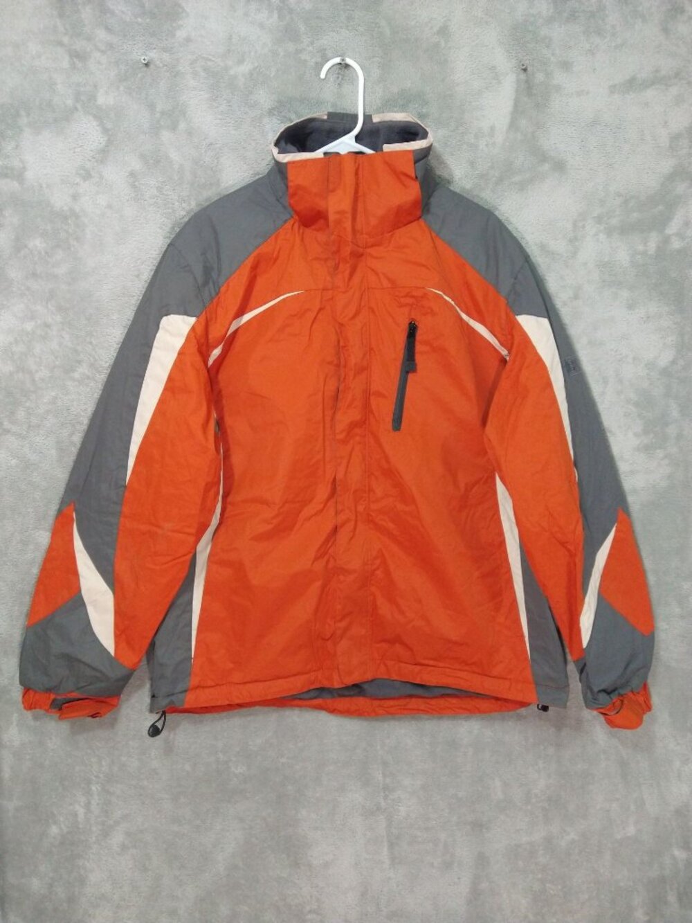 Chaps Jacket Mens Medium Orange Full Zip Fleece Lined Mock Neck Windbreaker